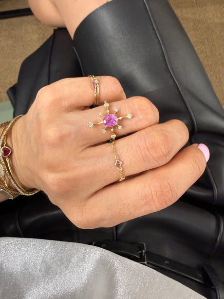 Pink Sapphire & Diamond Starburst Ring