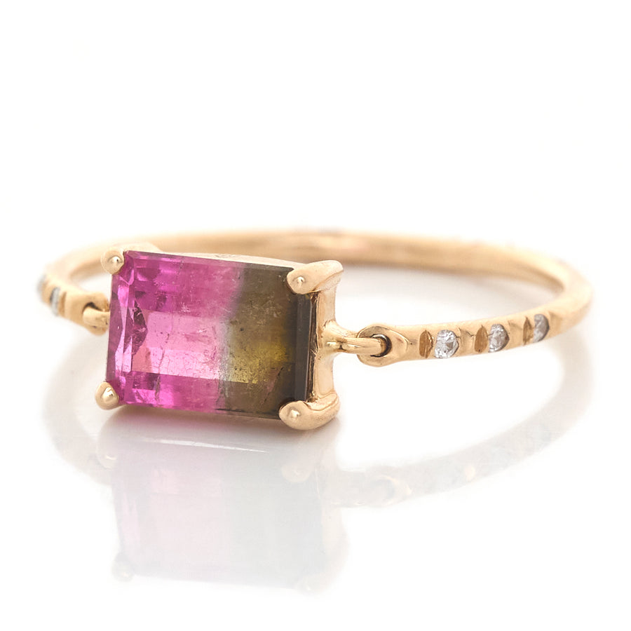 Watermelon tourmaline & Diamond petite ring