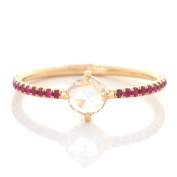 Round Rose Cut Diamond & Ruby Disco Ring