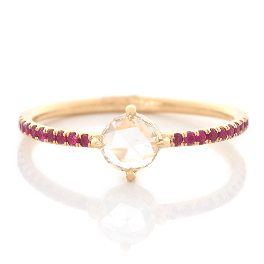 Round Rose Cut Diamond & Ruby Disco Ring