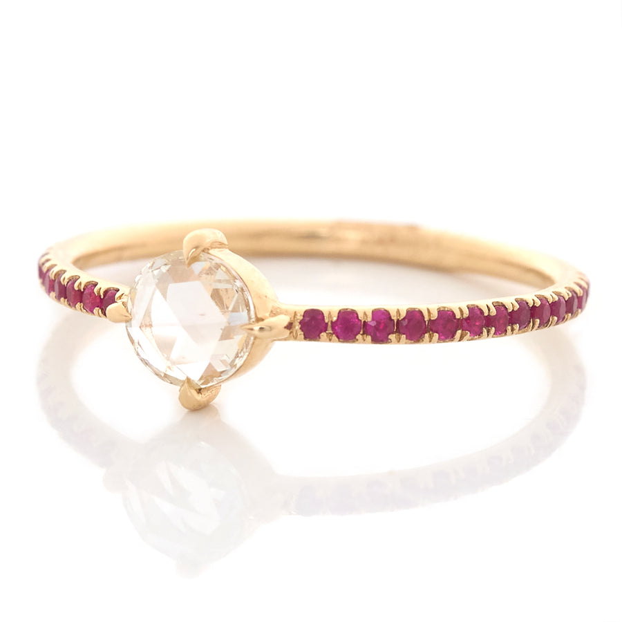 Round Rose Cut Diamond & Ruby Disco Ring