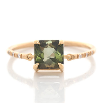 French Cut Green Tourmaline Petite Circle Diamond Ring