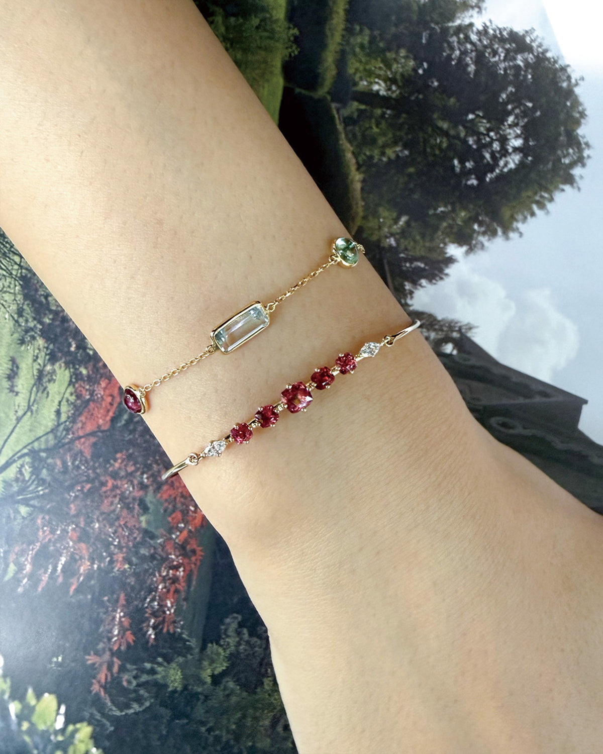 Vivid Red Spinel & Diamond Compass Bangle
