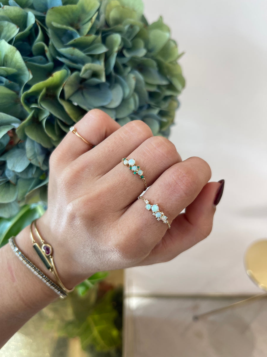 Opal & Diamond Cluster Chain Ring