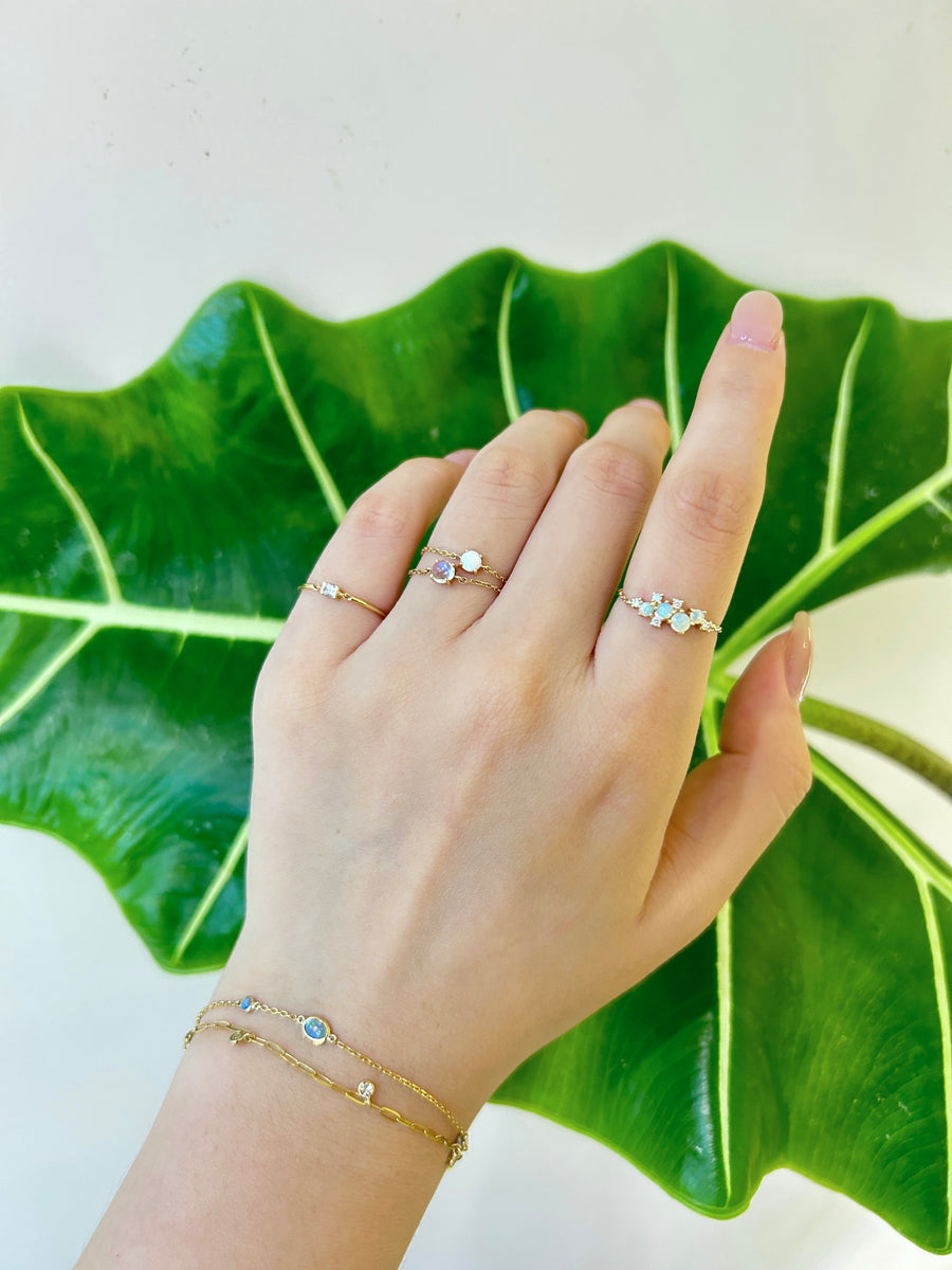 Opal & Diamond Cluster Chain Ring