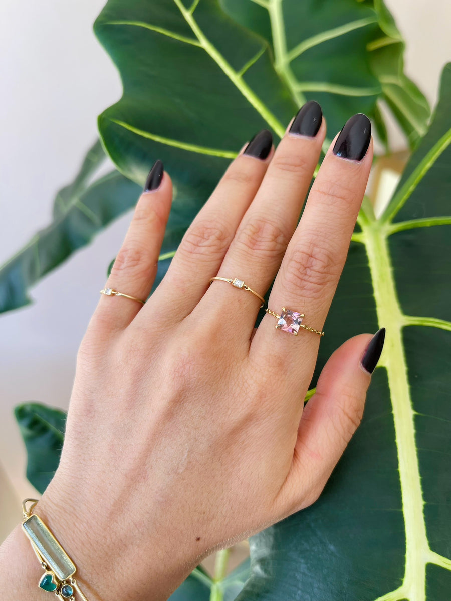 French cut Pink tourmaline chain ring