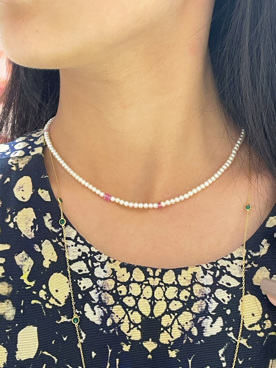 Akoya pearl & pink sapphire necklace