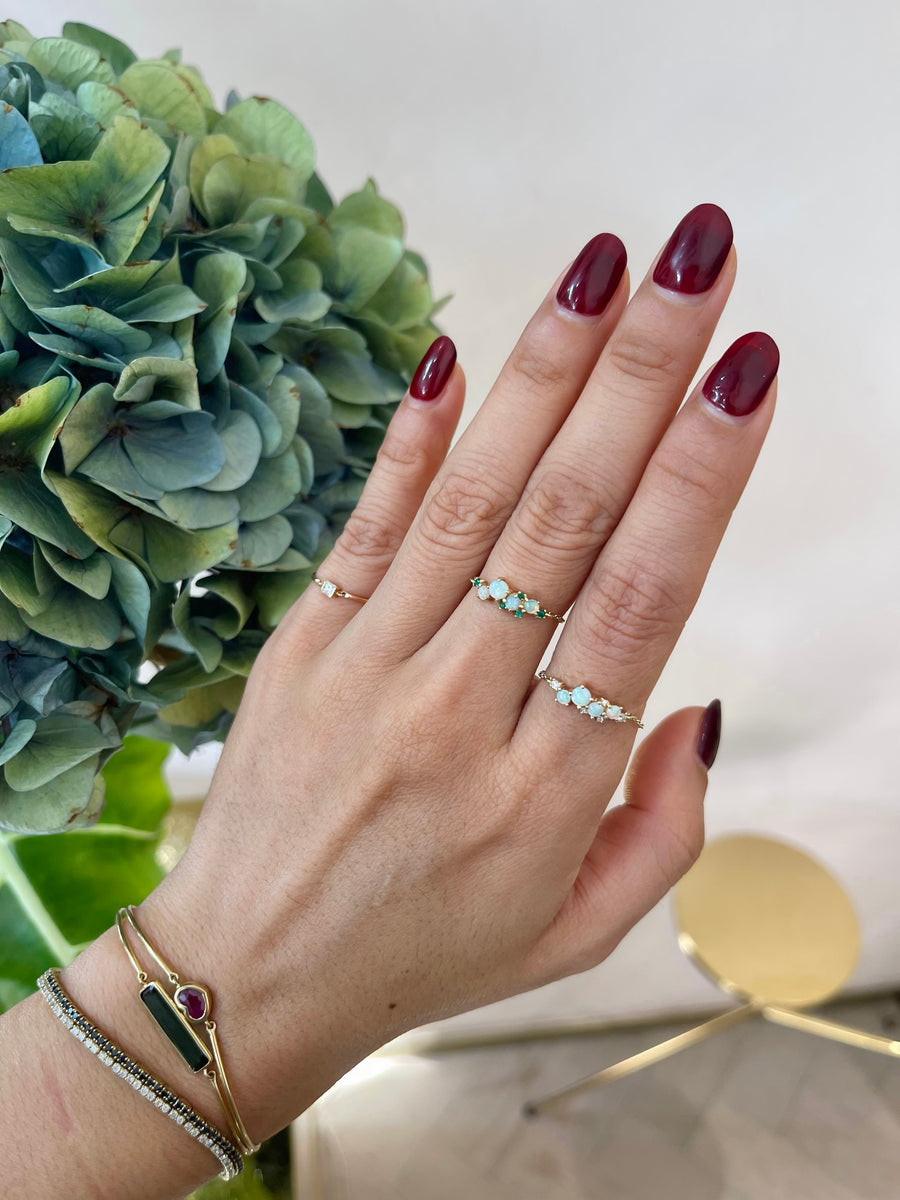 Opal & Diamond Cluster Chain Ring