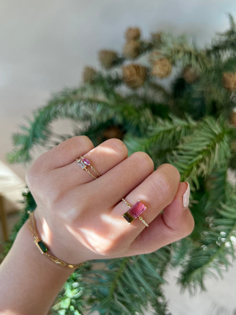 Watermelon Tourmaline petite diamond circle ring