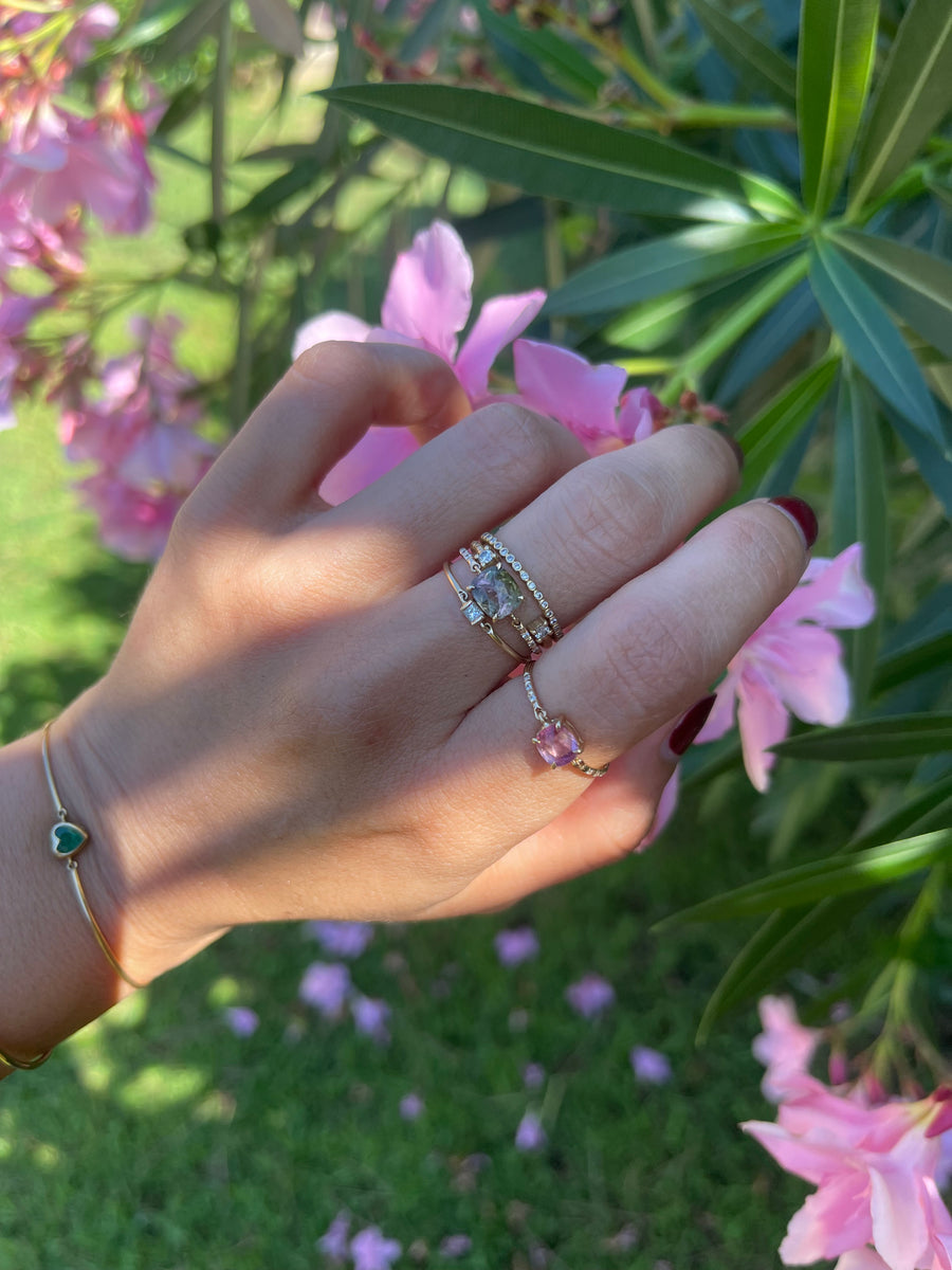 Rose cut pink tourmaline petite diamond ring