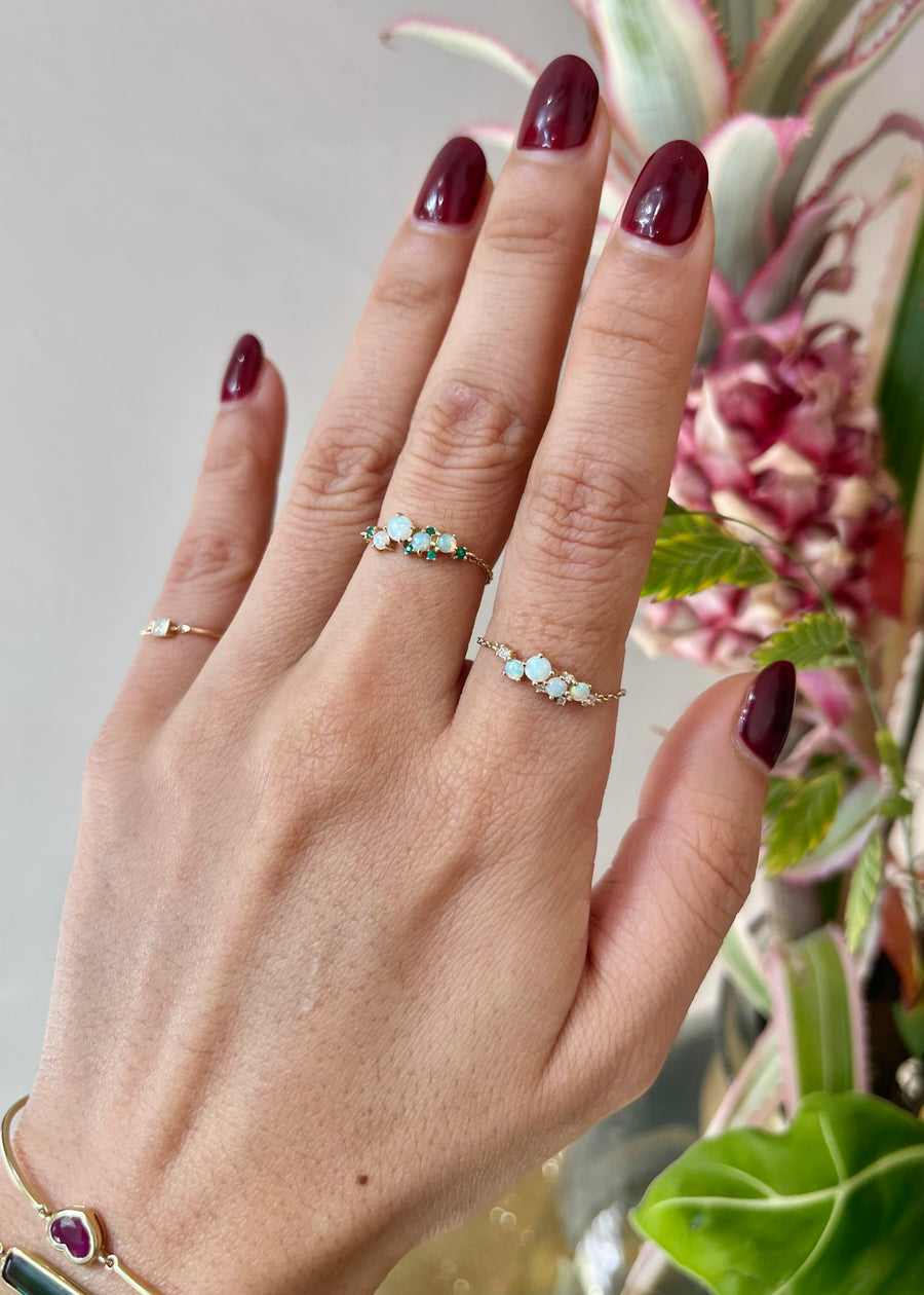 Opal & Emerald Cluster Chain Ring