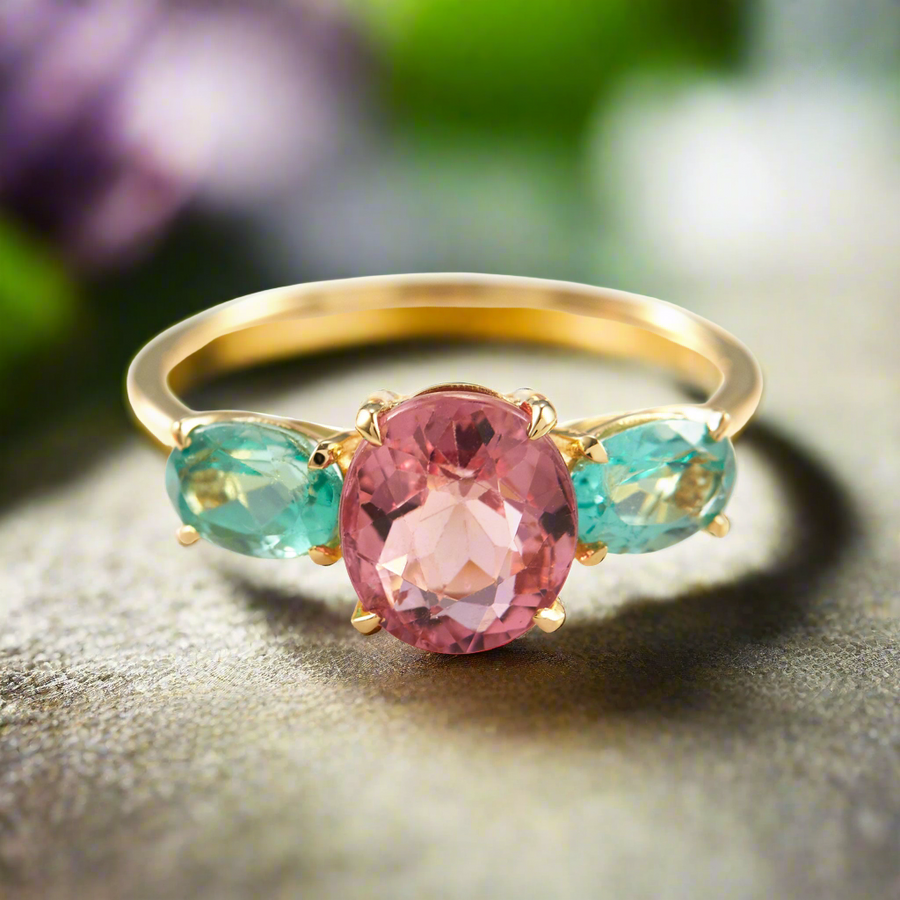 Pink Tourmaline & Apatite Macaroon Ring