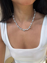 Akoya & Keshi Pearl Necklace 18K gold handmade fine jewelry on model