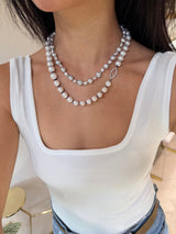 Akoya & Keshi Pearl Necklace 18K gold handmade fine jewelry on model 1