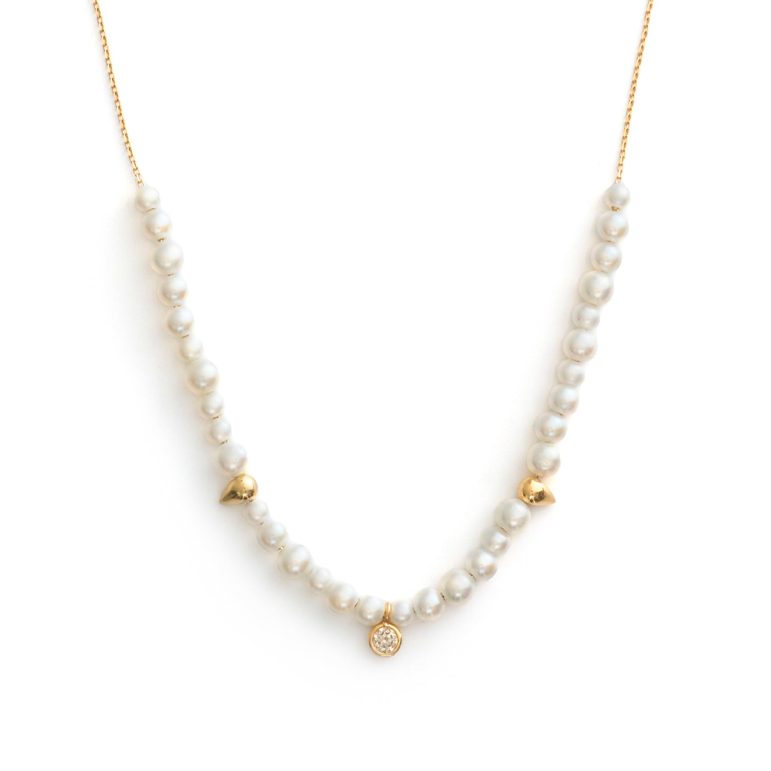 Akoya Pearl Diamond dot Necklace 18k handmade fine jewelry