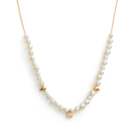 Akoya Pearl Diamond dot Necklace 18k handmade fine jewelry