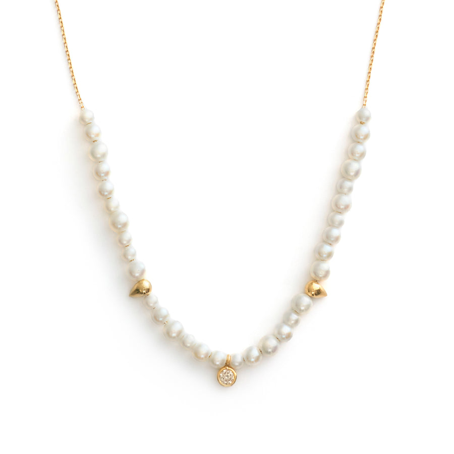 Akoya Pearl Diamond dot Necklace