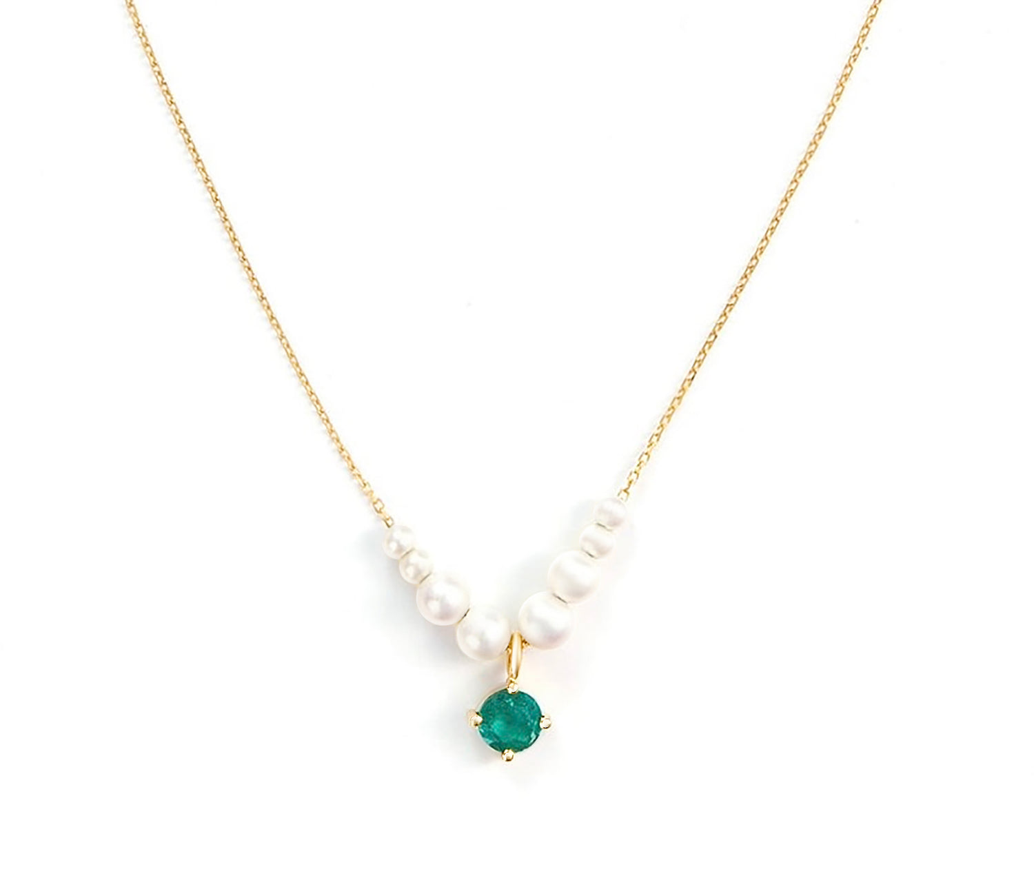 Akoya Pearl & Emerald Gaia Necklace 18k handmade fine jewelry