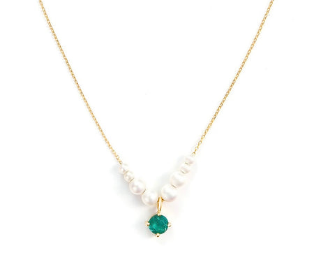 Akoya Pearl & Emerald Gaia Necklace 18k handmade fine jewelry