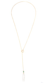 Akoya Pearl & Emerald Lariat Bar Necklace 14k handmade fine jewelry 2