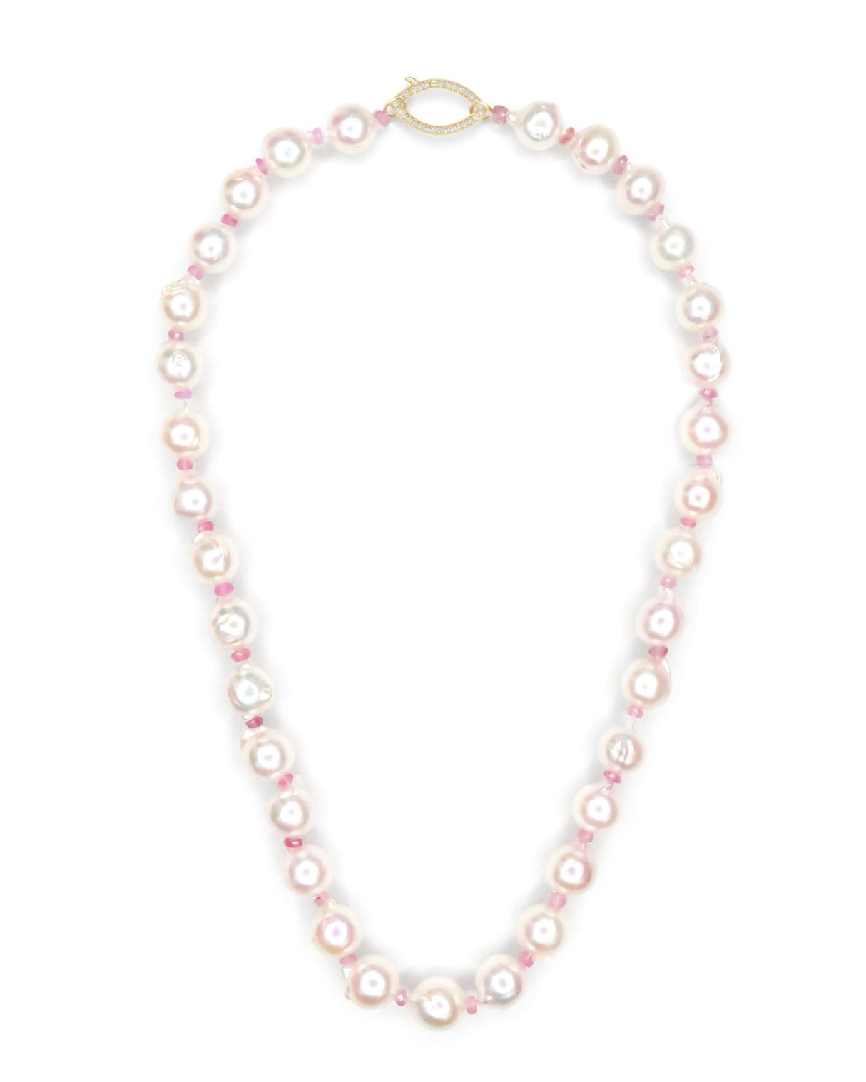 Akoya Pearl & Pink Sapphire Aphrodite Necklace 18K gold handmade fine jewelry