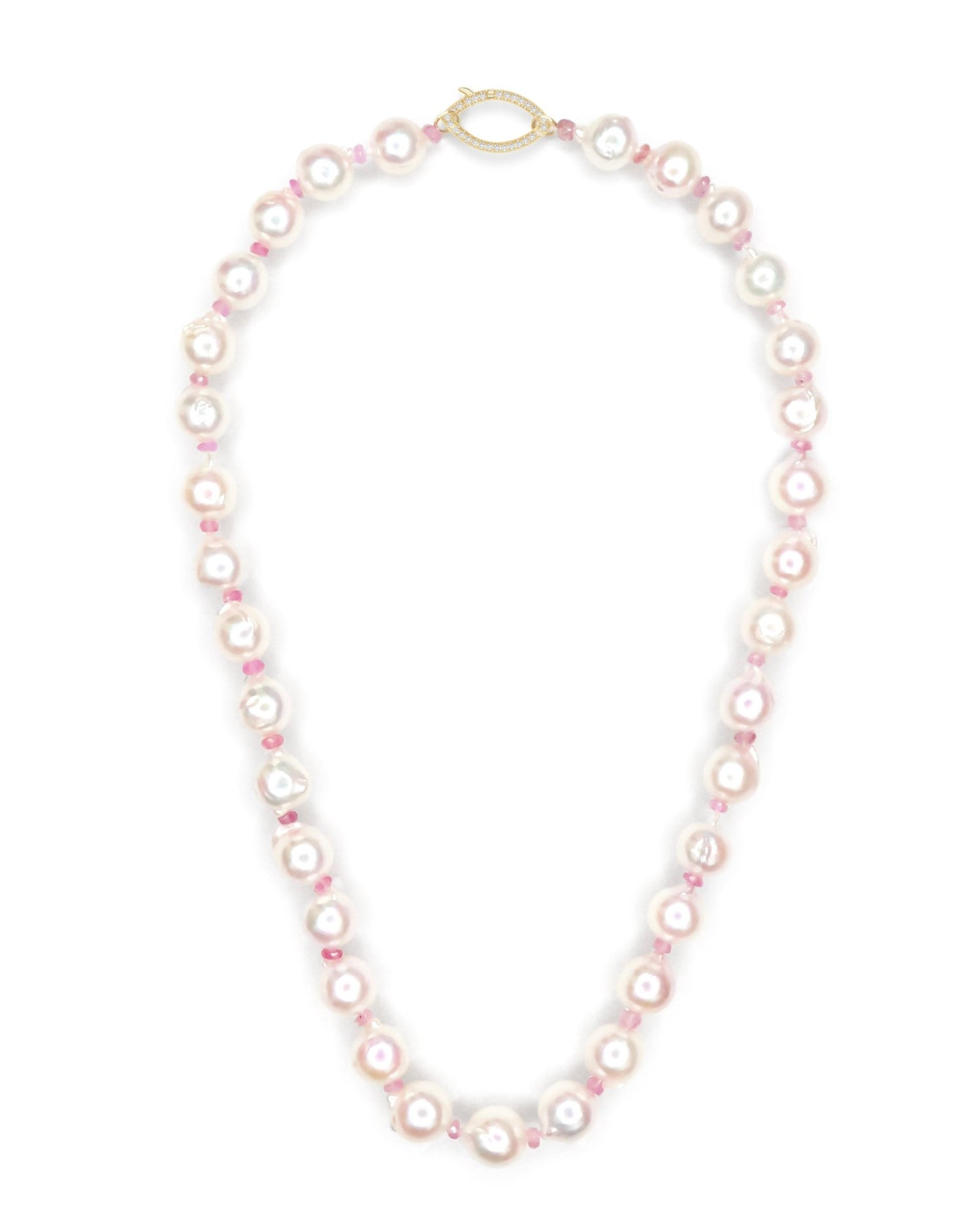 Akoya Pearl & Pink Sapphire Aphrodite Necklace 18K gold handmade fine jewelry