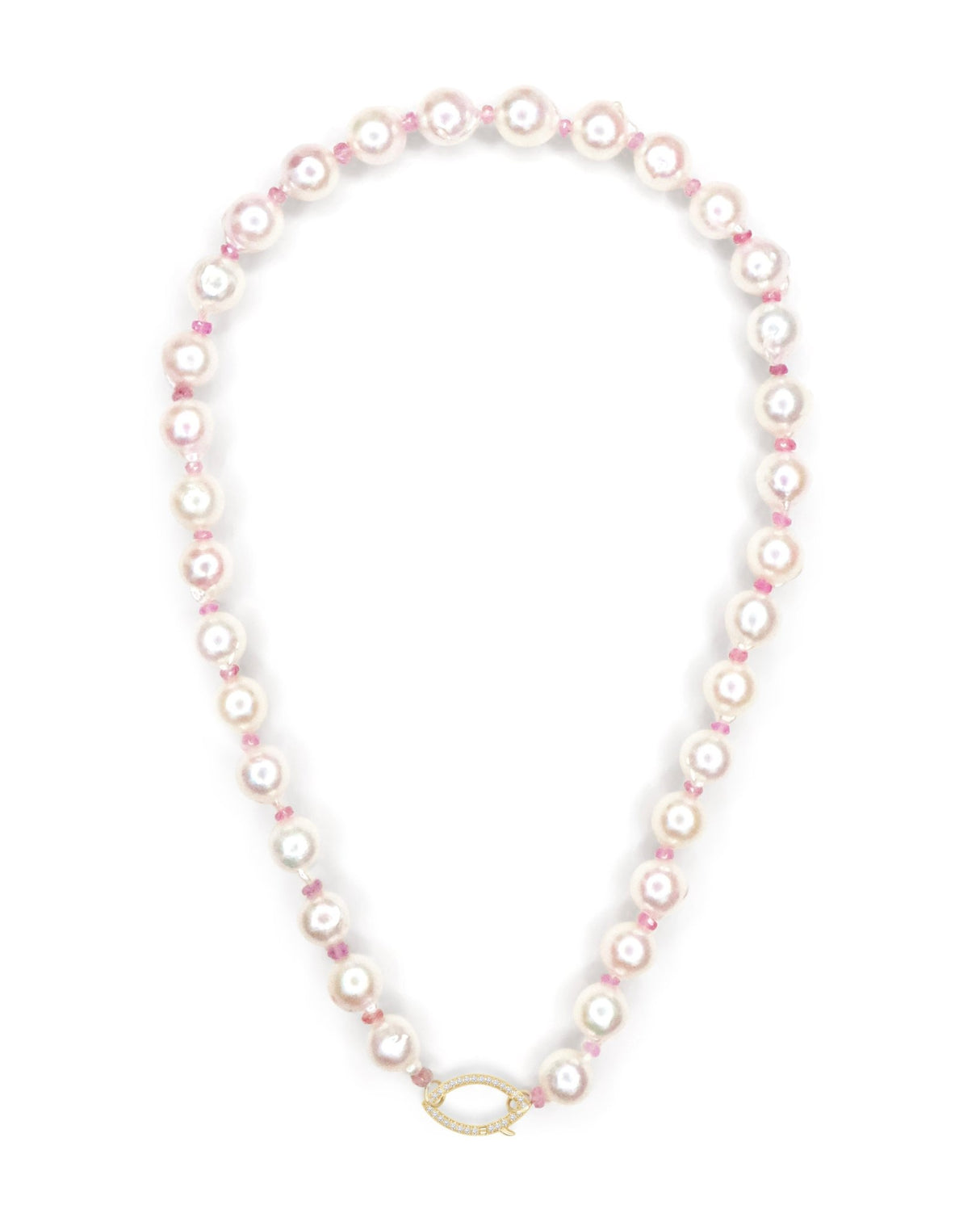 Akoya Pearl & Pink Sapphire Aphrodite Necklace 18K gold handmade fine jewelry 2