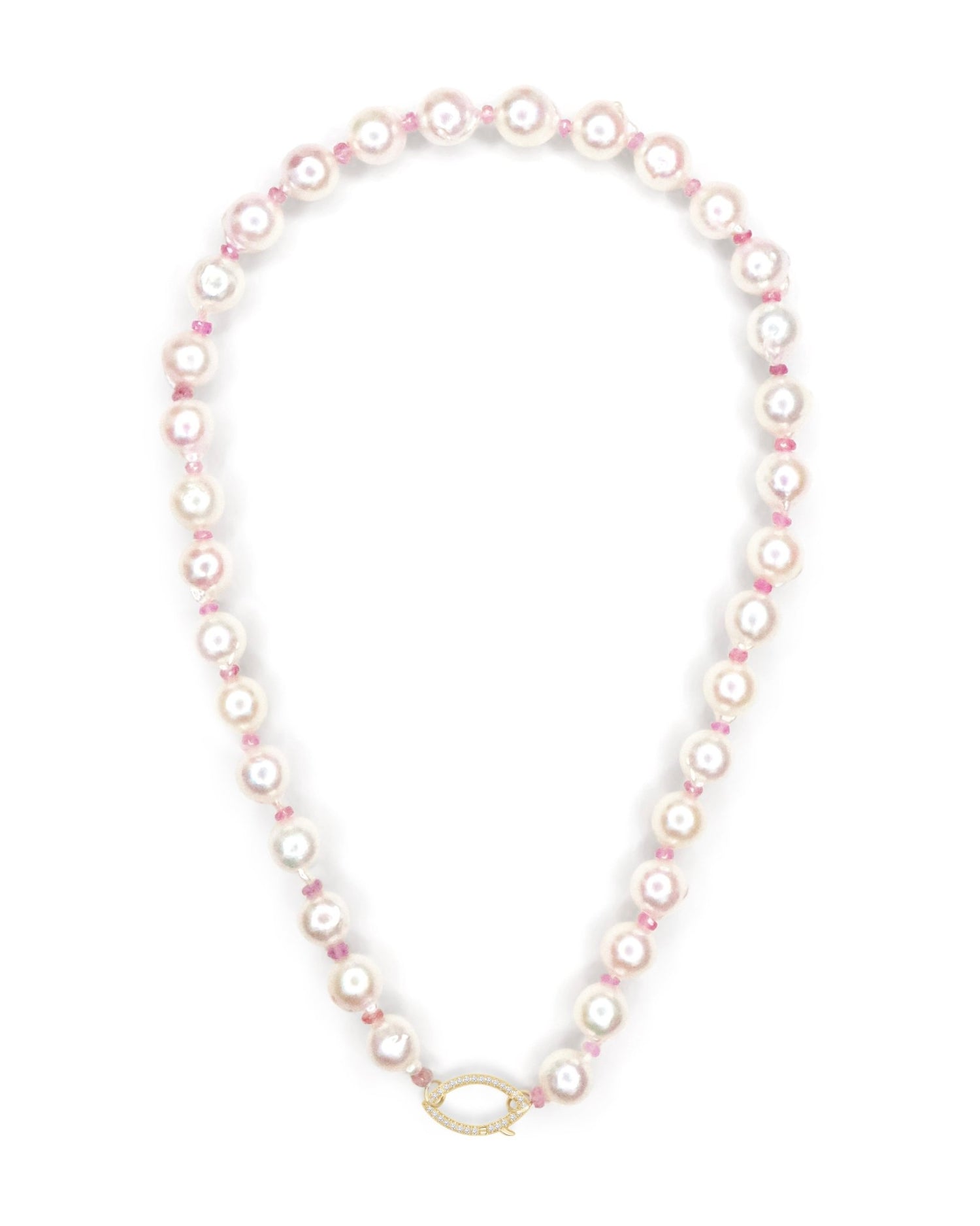 Akoya Pearl & Pink Sapphire Aphrodite Necklace 18K gold handmade fine jewelry 2
