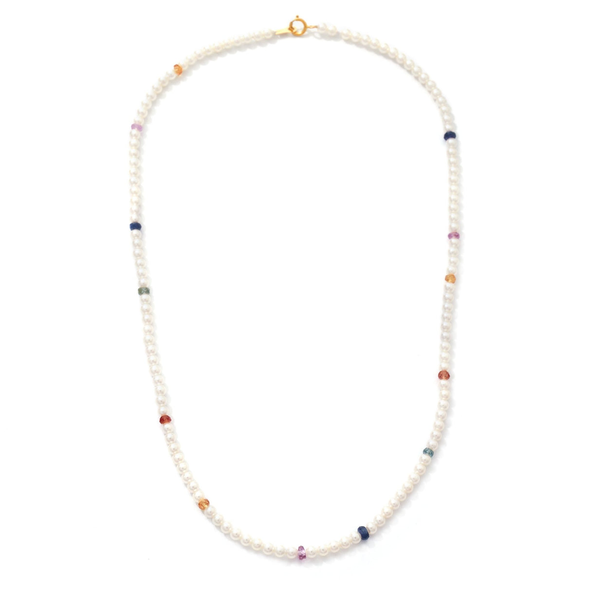 Akoya Pearl & Rainbow Sapphires Necklace 18k handmade fine jewelry 2