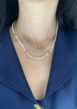 Akoya Pearl & Rainbow Sapphires handmade Necklace in 18k gold on model