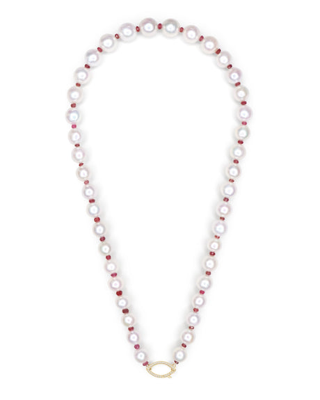 Akoya Pearl & Ruby Persephone Necklace  handmade fine jewelry