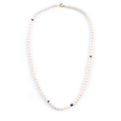 Akoya Pearl & Sapphire Necklace 18k handmade fine jewelry