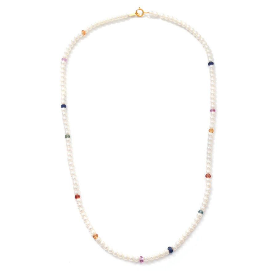Akoya Pearl With Rainbow Sapphires Necklace