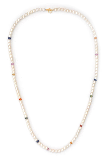 Akoya Pearl With Rainbow Sapphires Necklace