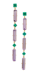 Amethyst & Emerald Cascade Bar Earrings