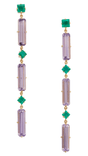Amethyst & Emerald Cascade Bar Earrings 18K Gold Handmade Fine Jewelry