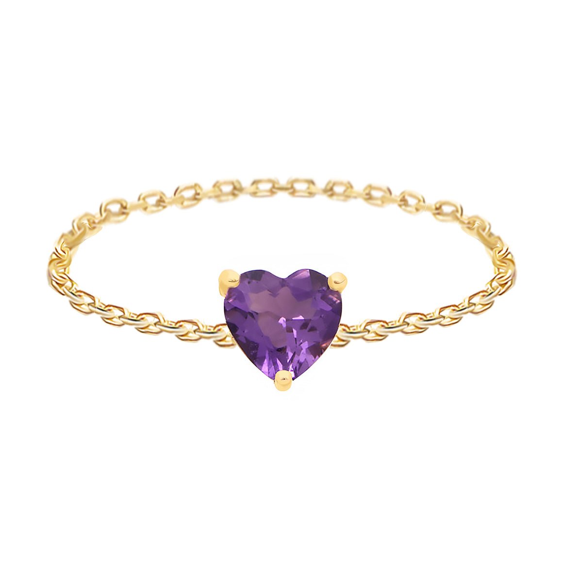 Amethyst Heart Supreme Chain Ring 18k gold Stackable ring