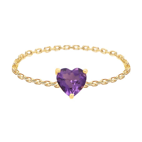 Amethyst Heart Supreme Chain Ring 18k gold Stackable ring