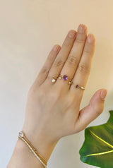 Amethyst Heart Supreme Chain Ring 18k gold Stackable ring on model
