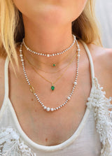 Aphrodite Akoya Pearl fine jewelry  Necklace in 18k gold on model 2