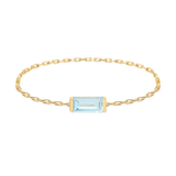 Aquamarine Baguette Chain Ring 14k gold Stackable ring