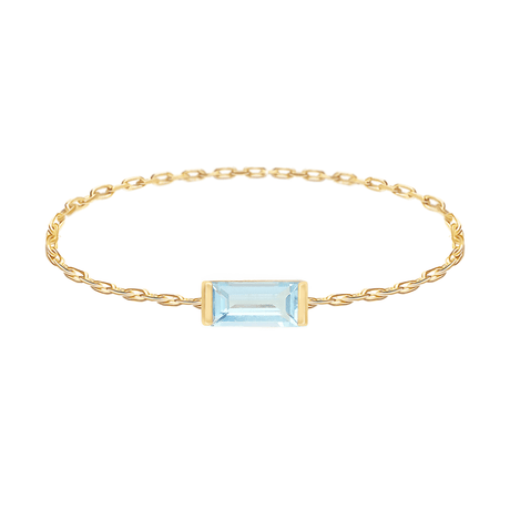 Aquamarine Baguette Chain Ring 14k gold Stackable ring