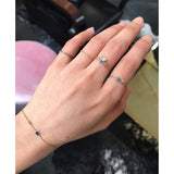 Aquamarine Baguette Chain Ring 14k gold Stackable ring on model