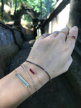 Aquamarine Bangle 18k gold stackable design on model 2