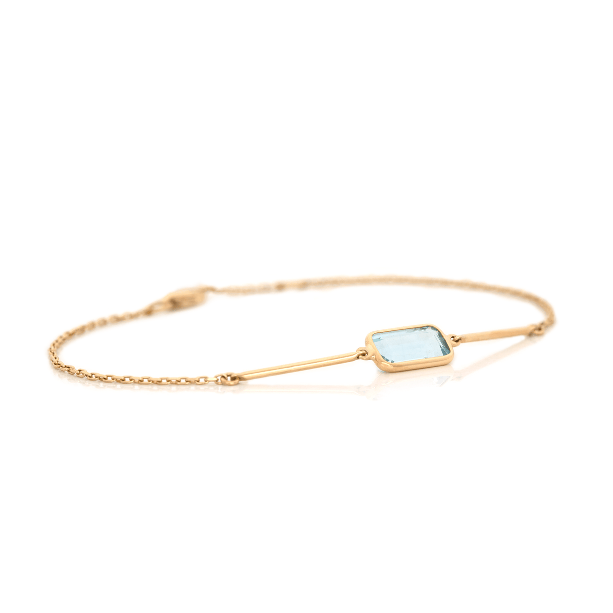 Aquamarine Bar Bracelet 18K Gold Stackable Design side view