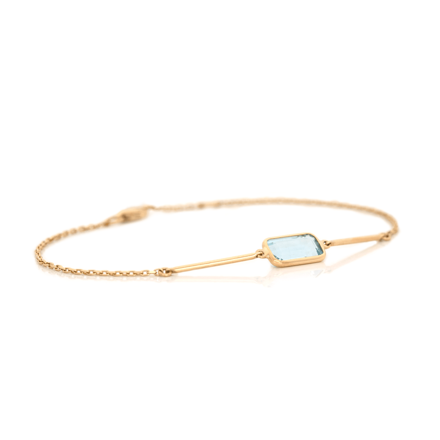 Aquamarine Bar Bracelet 18K Gold Stackable Design side view