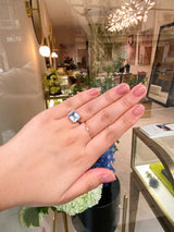 Aquamarine & Black Diamond Bar Ring 18k gold engagement ring on model 2