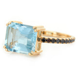 Aquamarine & Black Diamond Bar Ring 18k gold engagement ring side view