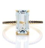 Aquamarine & Black Diamond Ring 18k gold stackable ring