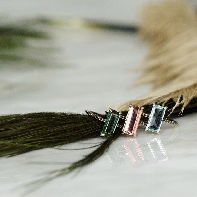 Aquamarine & Black Diamond Ring 18k gold stackable ring 2